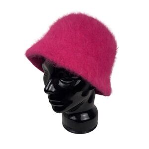 Vintage 2000s Trixie Fuzzy Angora Bucket Hat Hot Pink Real Fur Rabbit Hair Y2K
